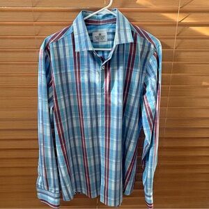 Mizzen+Main Blue and Red Plaid Button Down Shirt ~ Medium Trim Fit workwear